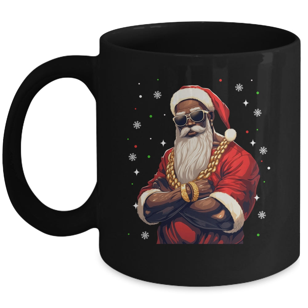 African American Santa Claus Family Christmas Black Mug | siriusteestore