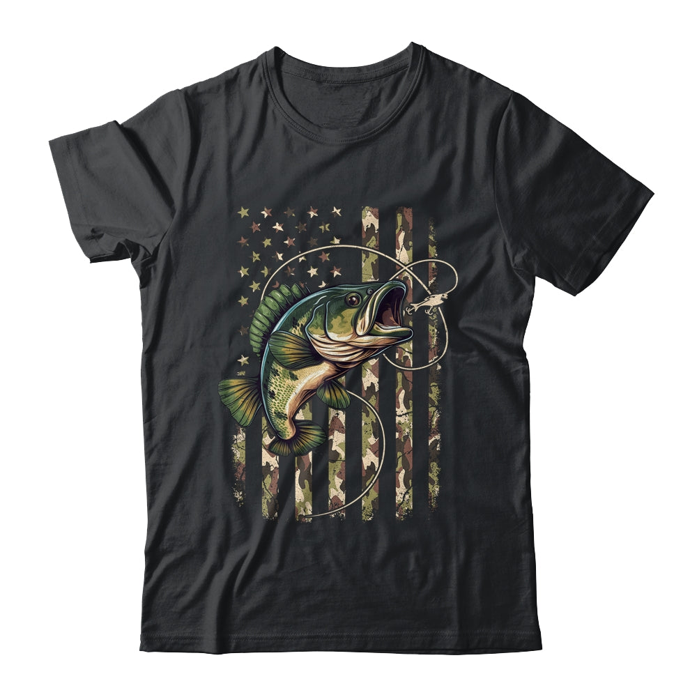 Bass Fish Fishing USA American Flag Camouflage Fisherman Shirt & Hoodie | siriusteestore