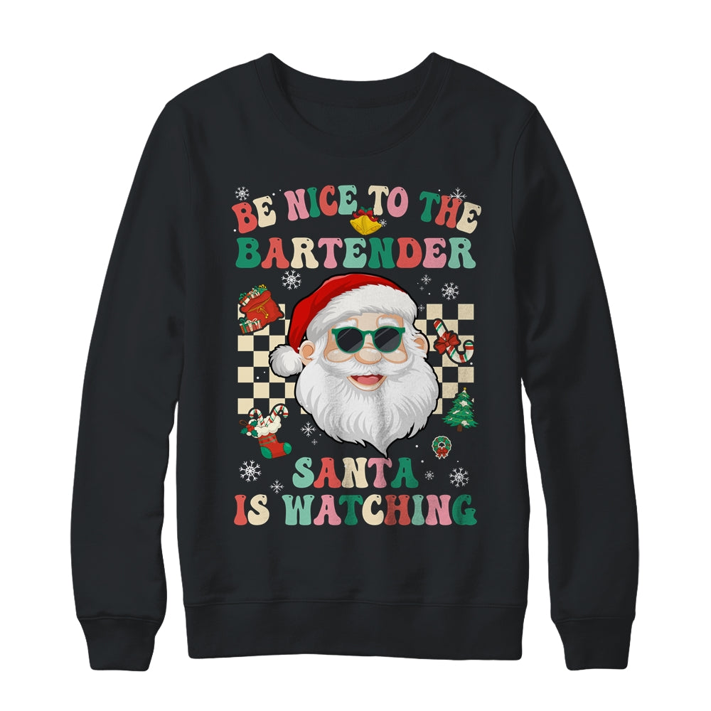 Be Nice To The Bartender Santa Christmas Xmas Groovy Shirt & Sweatshirt | siriusteestore