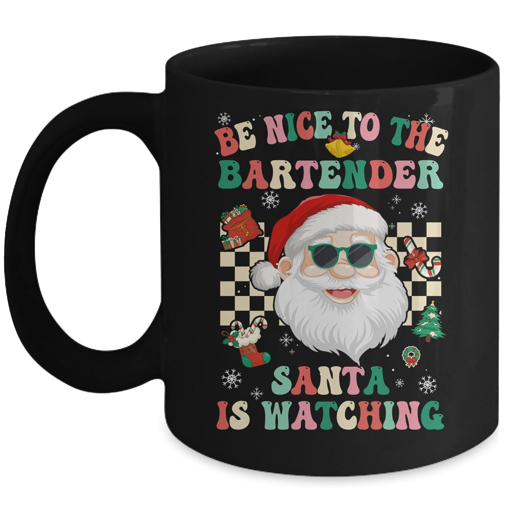 Be Nice To The Bartender Santa Christmas Xmas Groovy Mug | siriusteestore