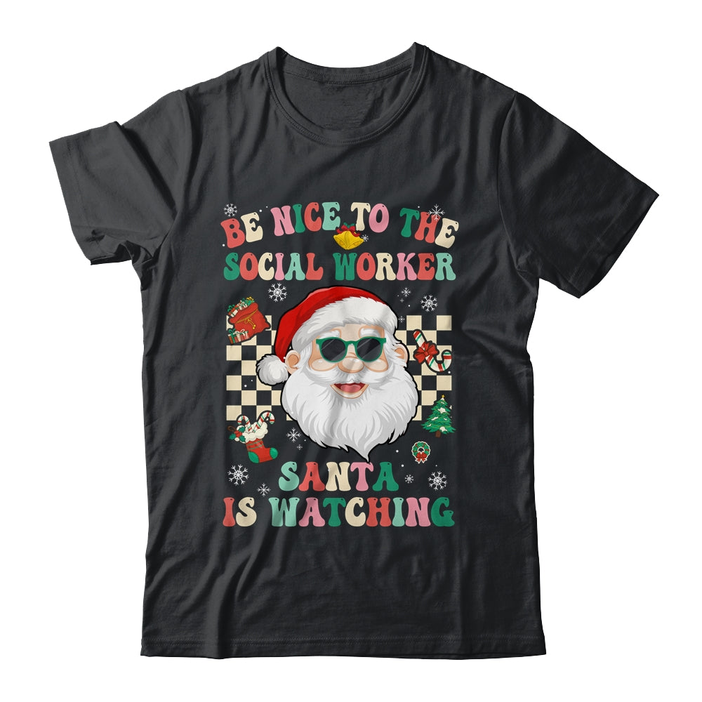 Be Nice To The Social Worker Santa Christmas Xmas Groovy Shirt & Sweatshirt | siriusteestore