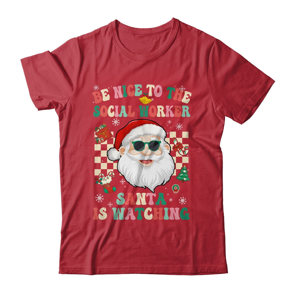 Be Nice To The Social Worker Santa Christmas Xmas Groovy Shirt & Sweatshirt | siriusteestore