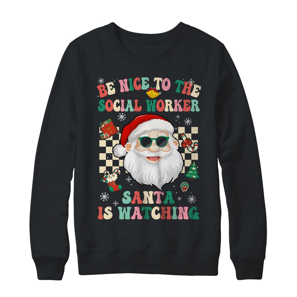 Be Nice To The Social Worker Santa Christmas Xmas Groovy Shirt & Sweatshirt | siriusteestore