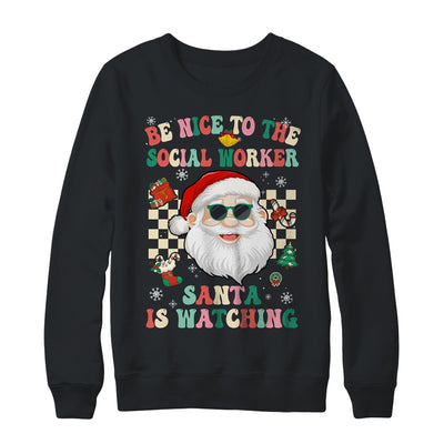 Be Nice To The Social Worker Santa Christmas Xmas Groovy Shirt & Sweatshirt | siriusteestore