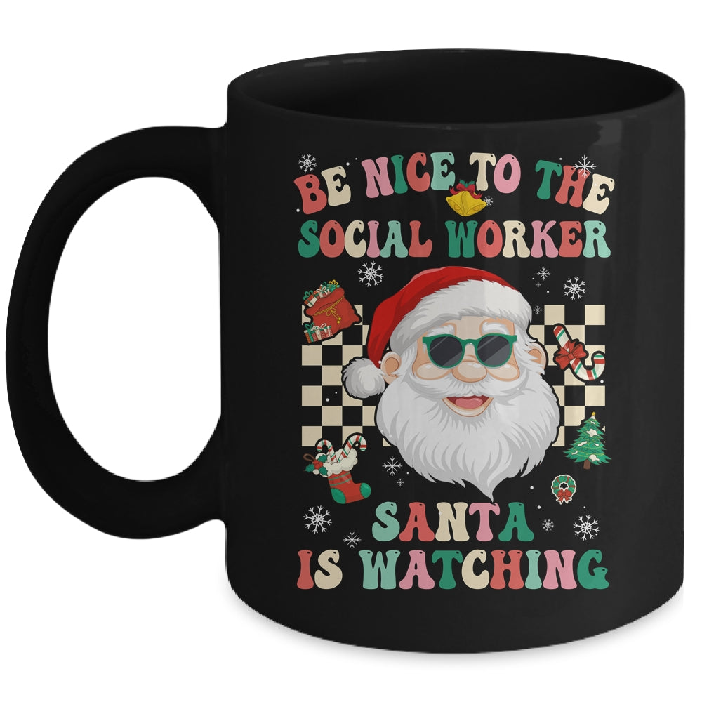 Be Nice To The Social Worker Santa Christmas Xmas Groovy Mug | siriusteestore