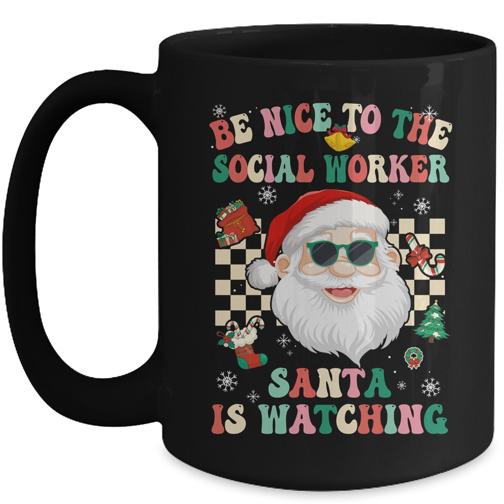 Be Nice To The Social Worker Santa Christmas Xmas Groovy Mug | siriusteestore