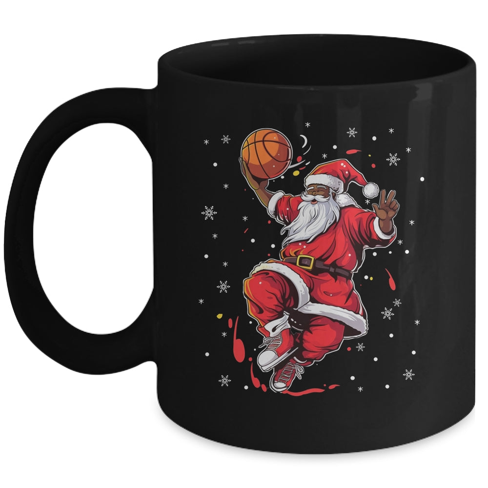 Black African American Santa Claus Basketball Afro Christmas Mug | siriusteestore