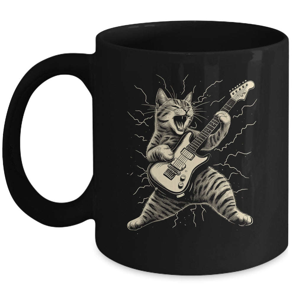 Cat Playing Guitar Rock Music Rock And Roll For Men Women Mug | siriusteestore
