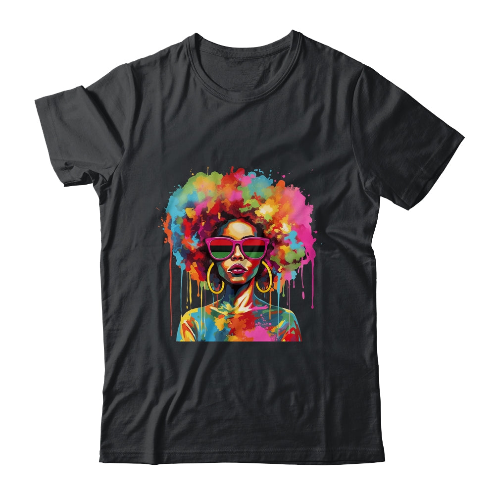 Colorful Art Black Queen Afro Melanin Dripping Juneteenth Shirt & Tank Top | siriusteestore