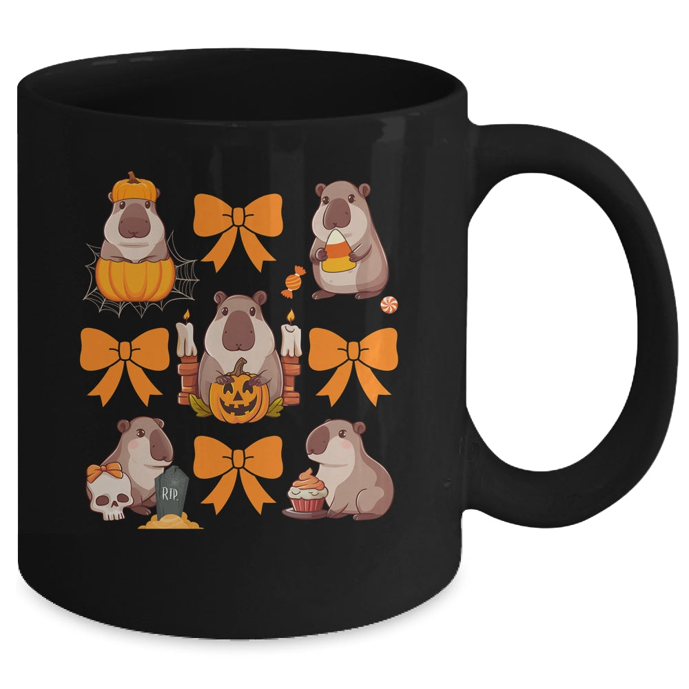 Cute Capybara Fall Halloween Capybara Coquette Bow Girls Mug | siriusteestore