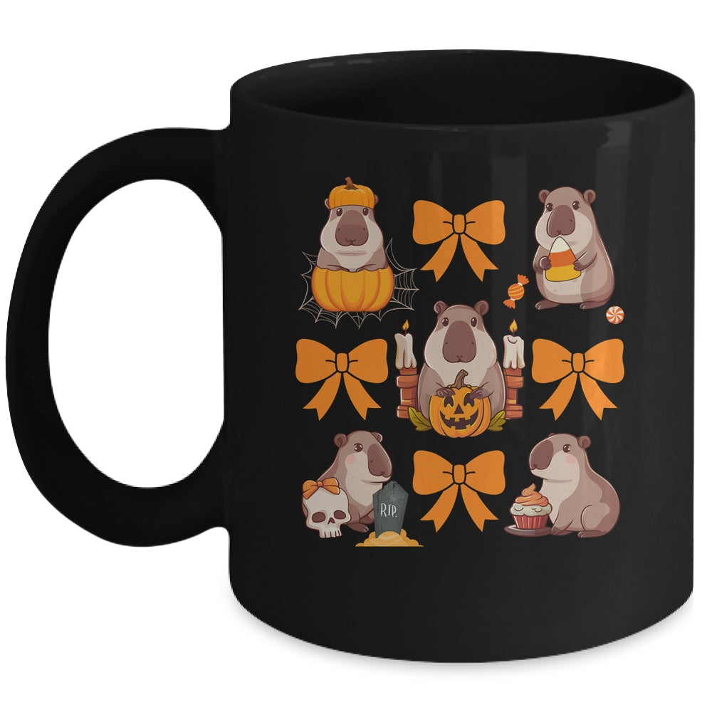 Cute Capybara Fall Halloween Capybara Coquette Bow Girls Mug | siriusteestore