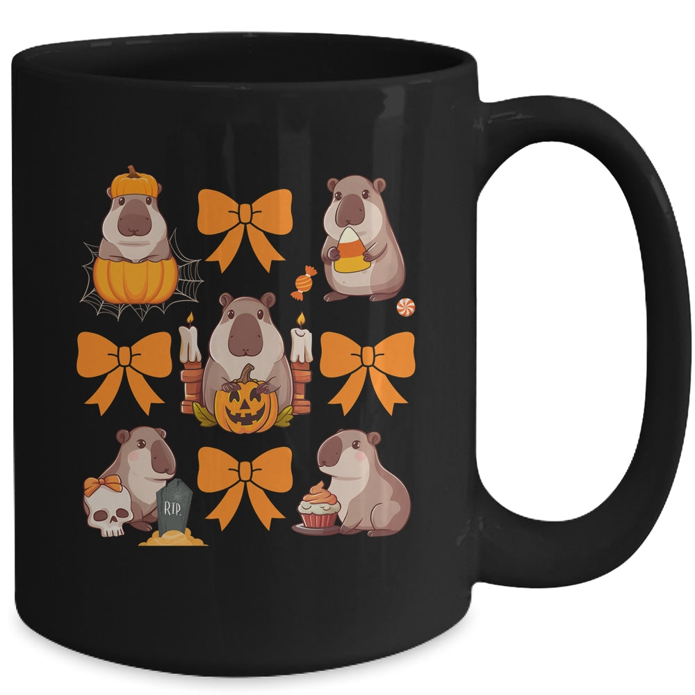 Cute Capybara Fall Halloween Capybara Coquette Bow Girls Mug | siriusteestore