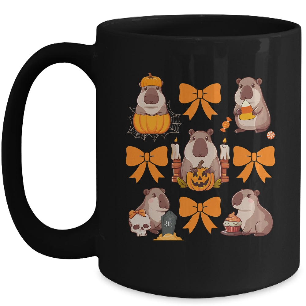 Cute Capybara Fall Halloween Capybara Coquette Bow Girls Mug | siriusteestore