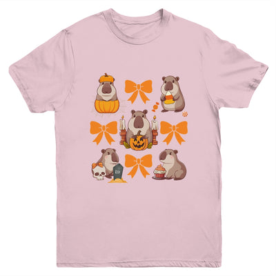 Cute Capybara Fall Halloween Capybara Coquette Bow Girls Youth Shirt | siriusteestore
