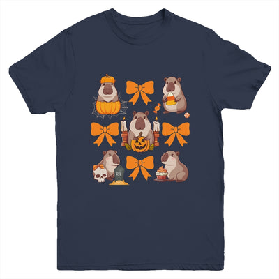 Cute Capybara Fall Halloween Capybara Coquette Bow Girls Youth Shirt | siriusteestore