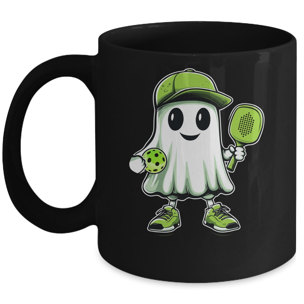 Cute Ghost Playing Pickleball Halloween Paddleball Funny Mug | siriusteestore