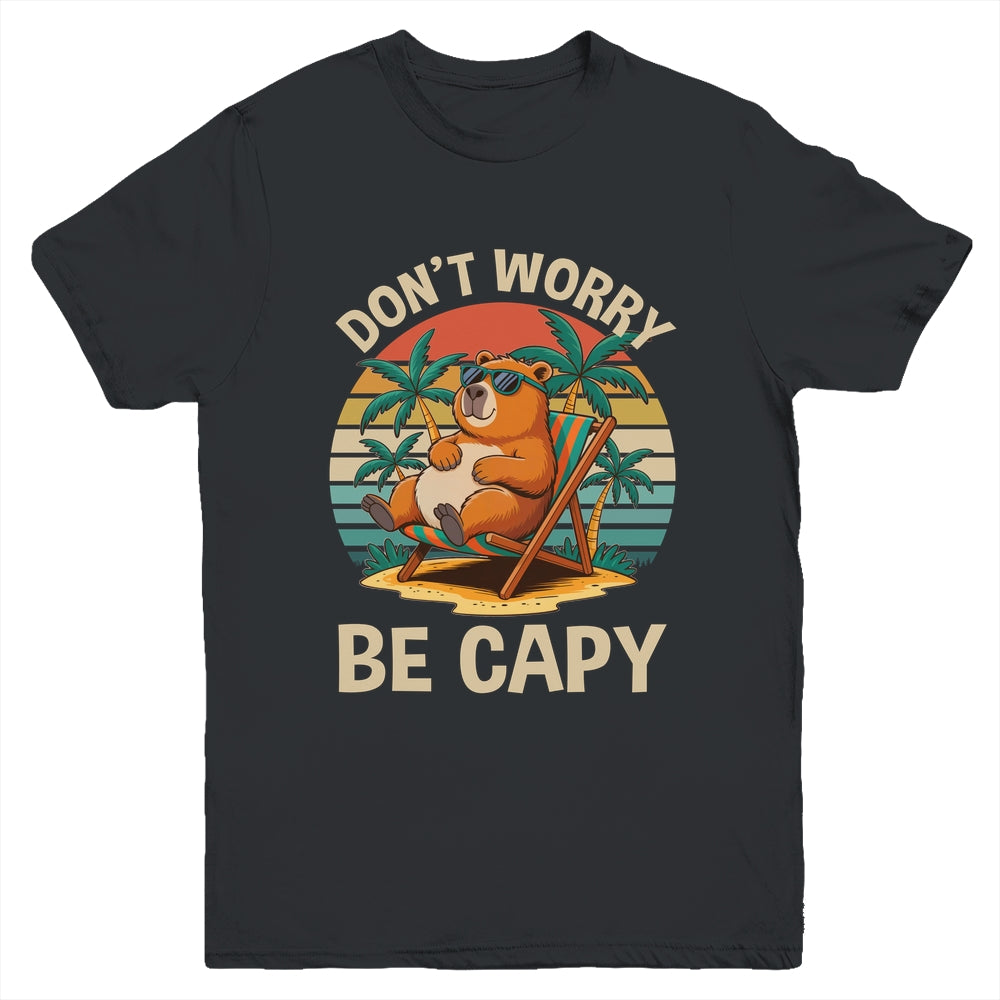 Dont Worry Be Capy Funny Capybara Retro Boys Girls Kids Youth Shirt | siriusteestore