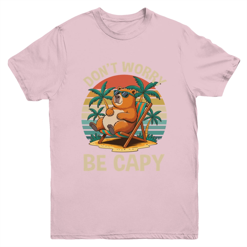 Dont Worry Be Capy Funny Capybara Retro Boys Girls Kids Youth Shirt | siriusteestore
