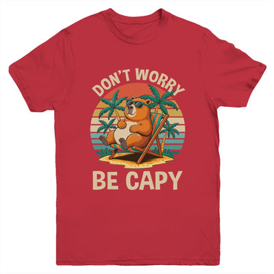 Dont Worry Be Capy Funny Capybara Retro Boys Girls Kids Youth Shirt | siriusteestore