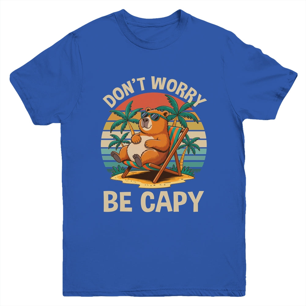 Dont Worry Be Capy Funny Capybara Retro Boys Girls Kids Youth Shirt | siriusteestore