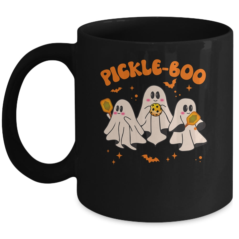 Fun Pickle-boo Ghost Playing Pickleball Halloween Paddleball Mug | siriusteestore