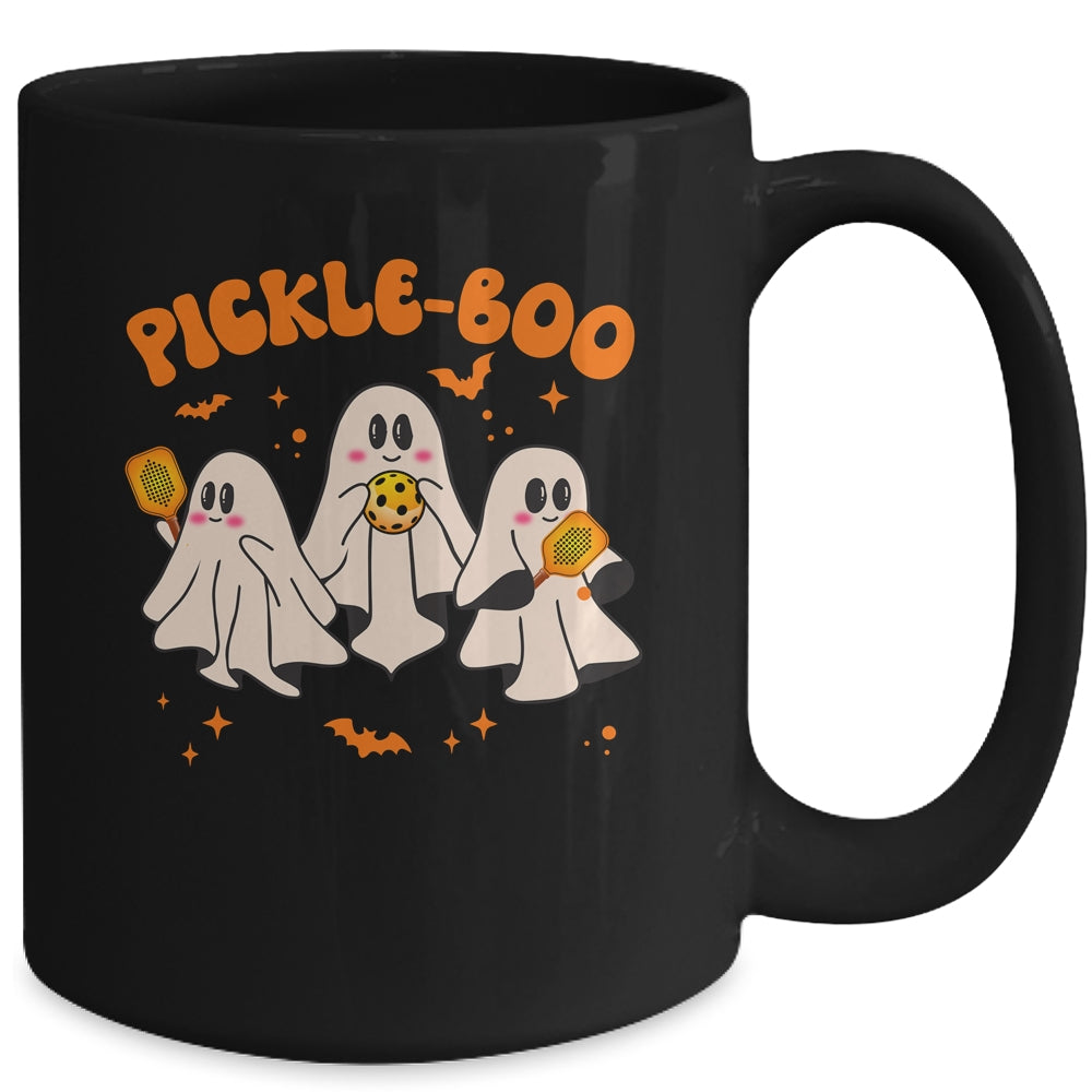 Fun Pickle-boo Ghost Playing Pickleball Halloween Paddleball Mug | siriusteestore