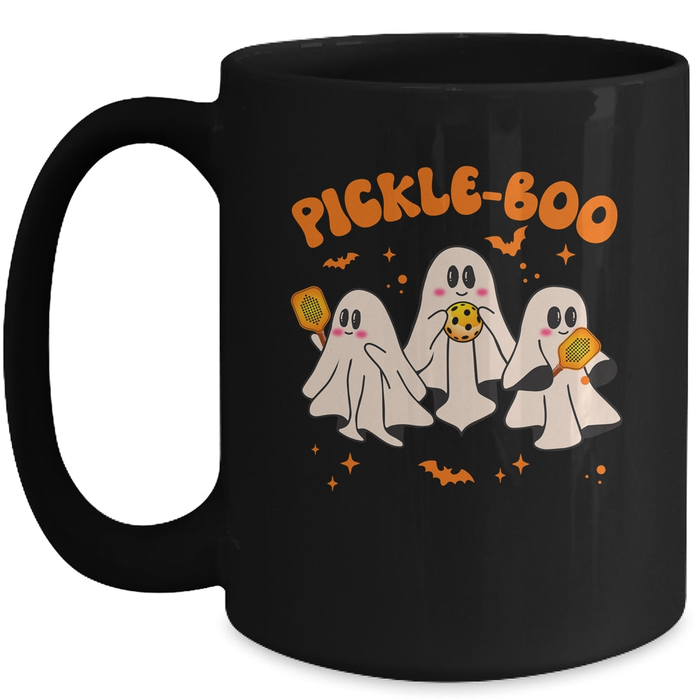 Fun Pickle-boo Ghost Playing Pickleball Halloween Paddleball Mug | siriusteestore
