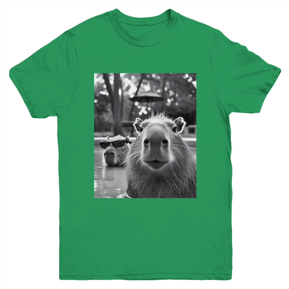 Funny Capybara Cool Capybara Selfie Caby Lover Kids Boy Girl Youth Shirt | siriusteestore