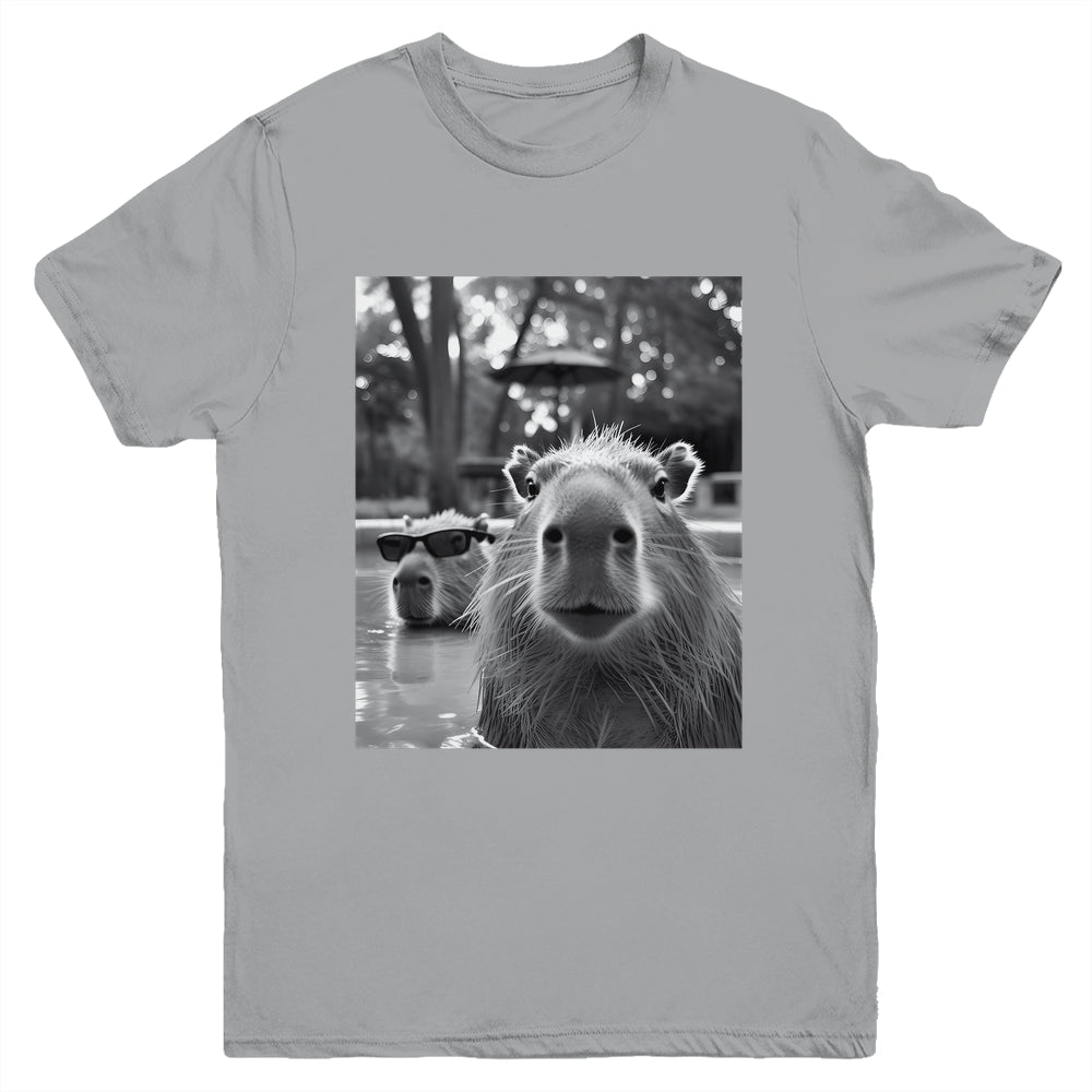 Funny Capybara Cool Capybara Selfie Caby Lover Kids Boy Girl Youth Shirt | siriusteestore