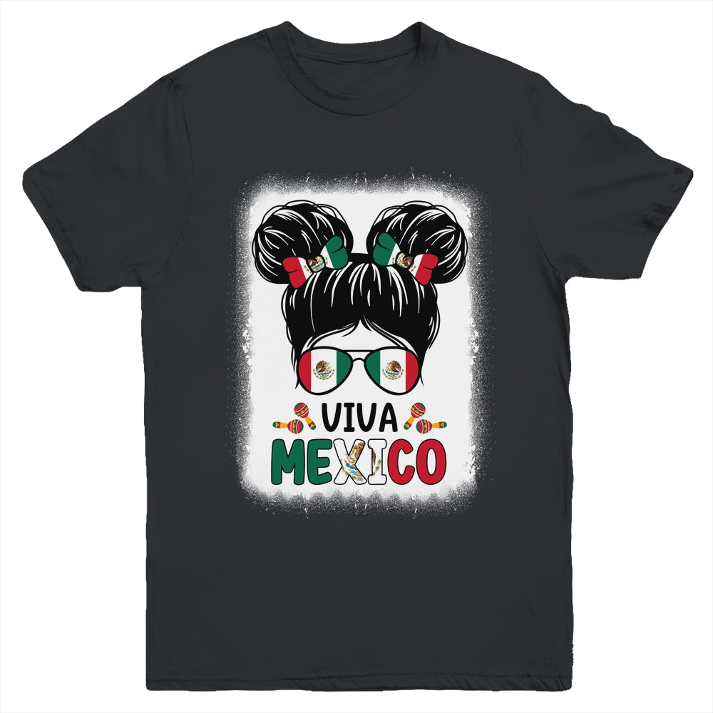 Funny Viva Mexico Mexican Independence Messy Bun Hair Kids Youth Shirt | siriusteestore