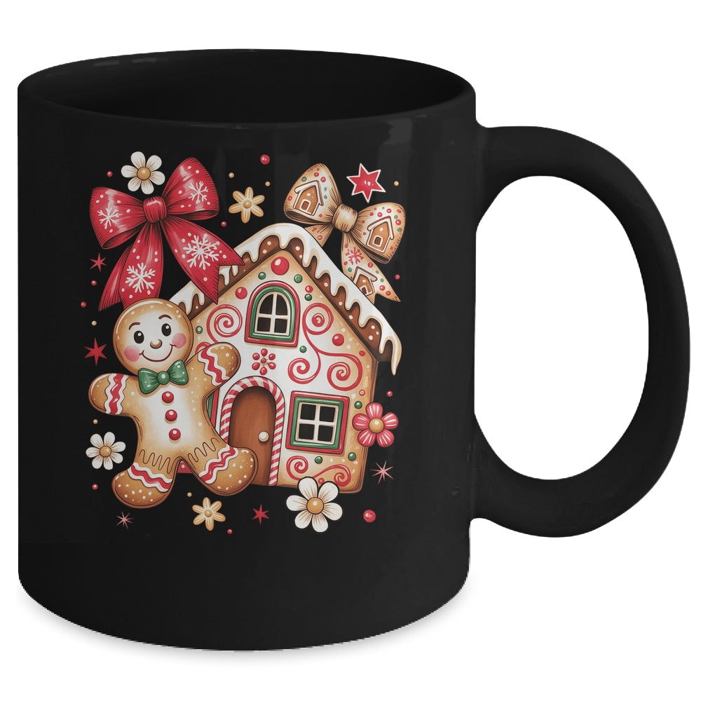 Gingerbread Christmas Bow Christmas House Retro Cookie Xmas Mug | siriusteestore