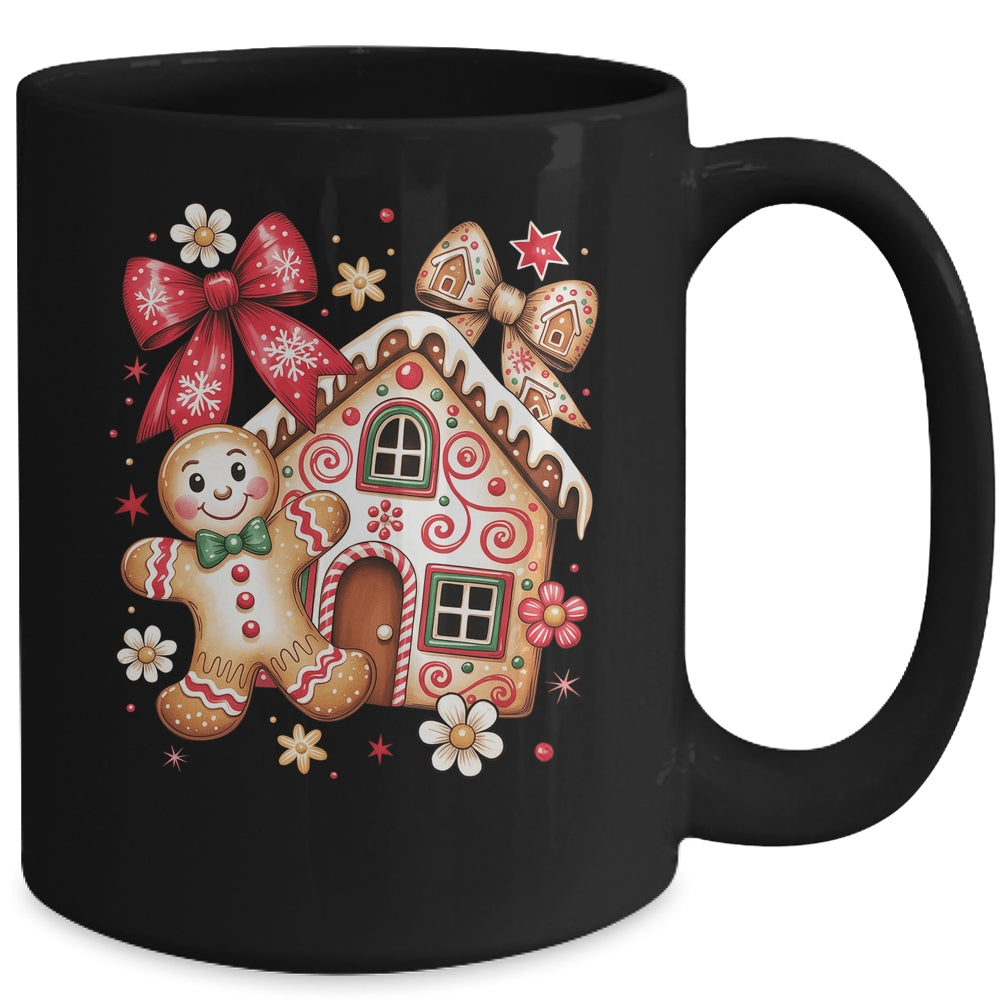 Gingerbread Christmas Bow Christmas House Retro Cookie Xmas Mug | siriusteestore
