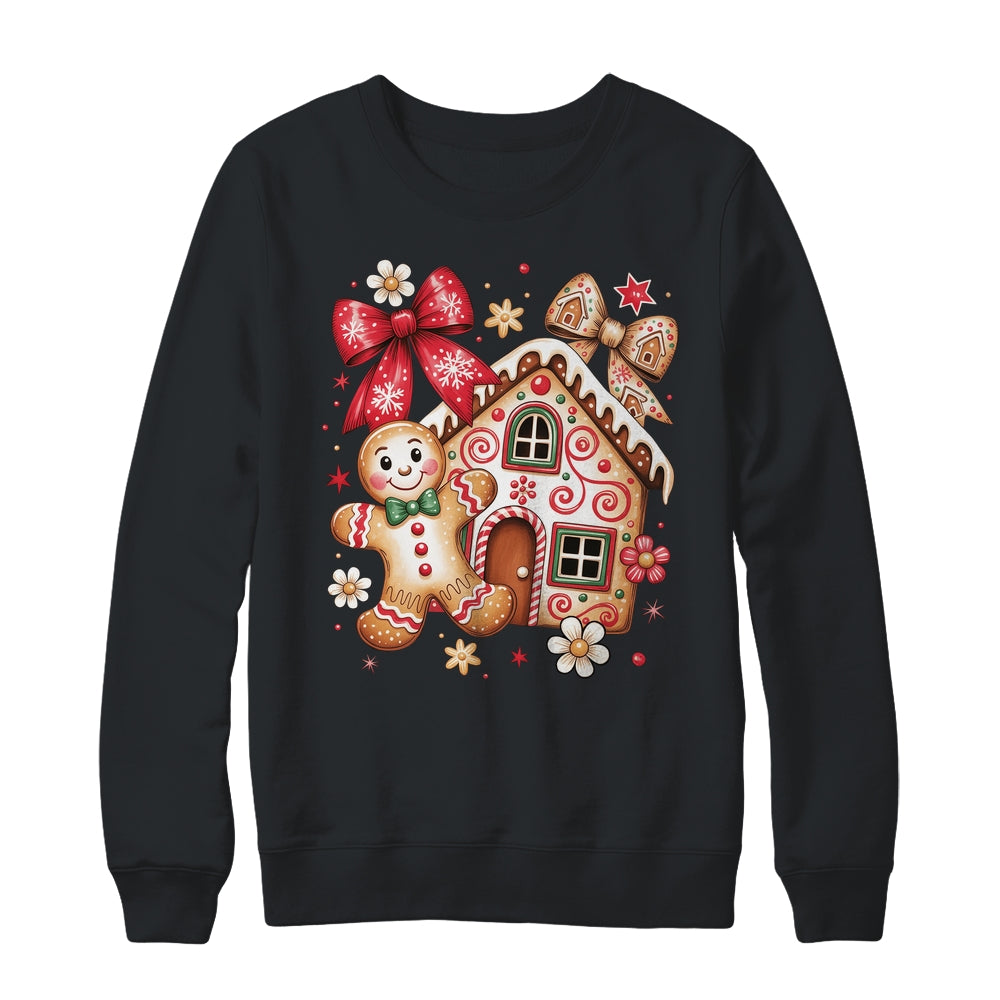 Gingerbread Christmas Bow Christmas House Retro Cookie Xmas Shirt & Sweatshirt | siriusteestore