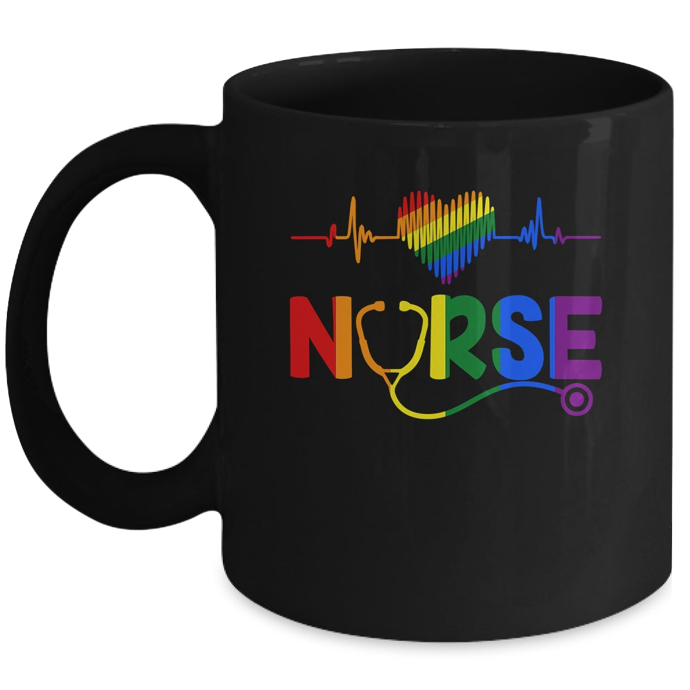 Heartbeat Rainbow Heart Gay Pride LGBT Medical Nurse LGBTQ Mug | siriusteestore