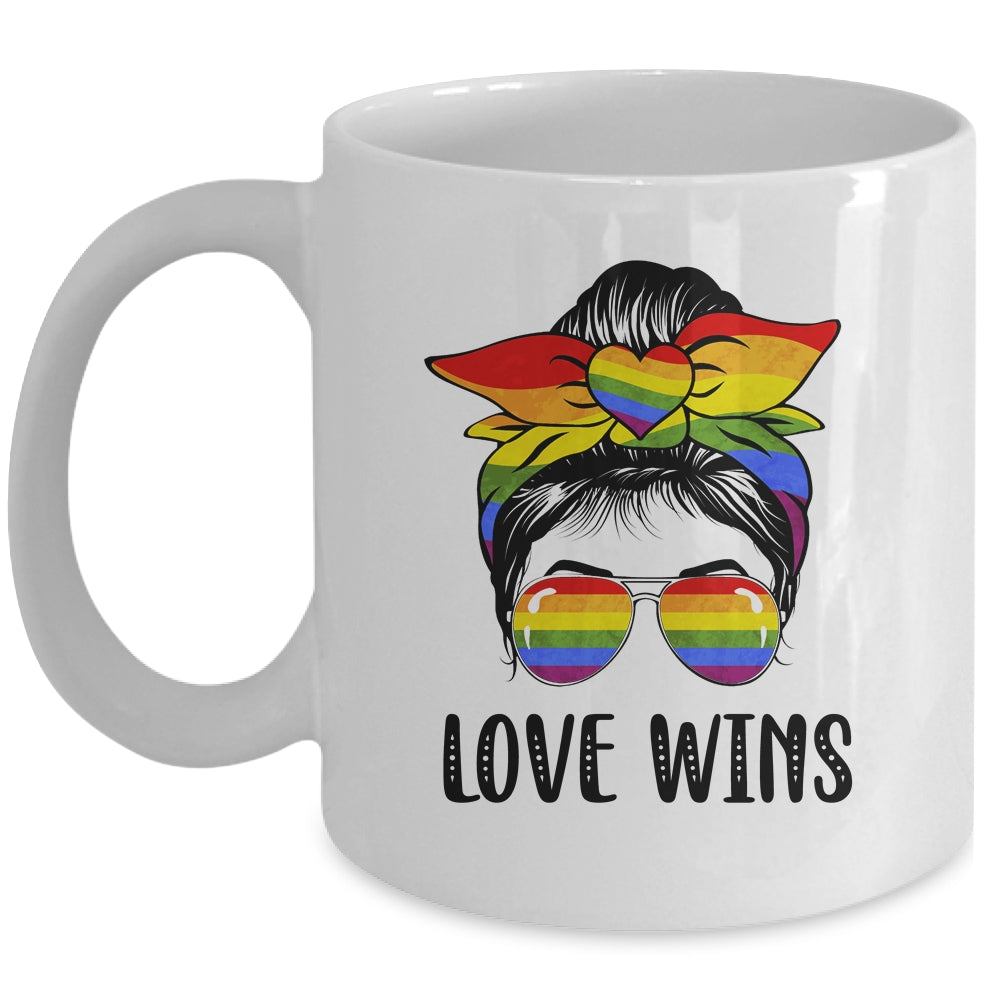 LGBTQ Love Wins Messy Bun Women Gay Pride LGBT Lesbian Mug | siriusteestore