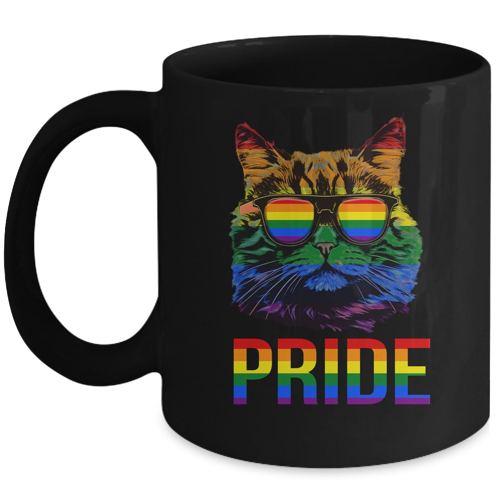 LGBT Cat Gay Pride LGBTQ Rainbow Flag Cool Sunglasses Mug | siriusteestore