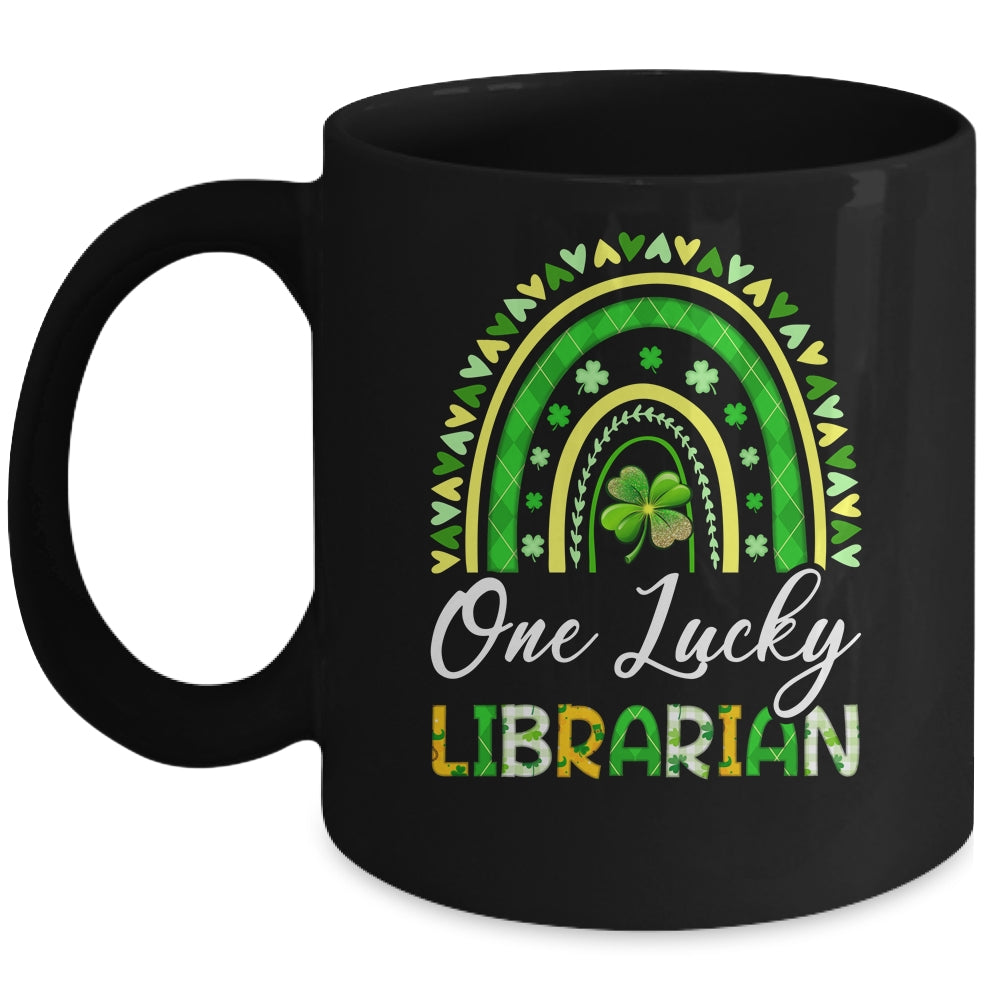 One Lucky Librarian St Patricks Day Rainbow Leopard Shamrock Mug | siriusteestore