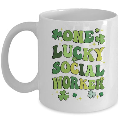 One Lucky Social Worker St Patricks Day Groovy Retro Shamrock Mug | siriusteestore