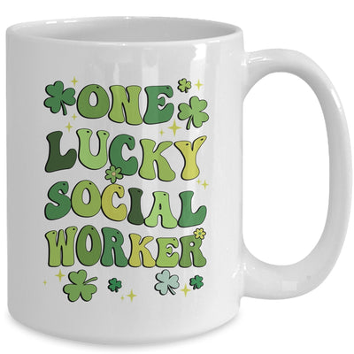 One Lucky Social Worker St Patricks Day Groovy Retro Shamrock Mug | siriusteestore