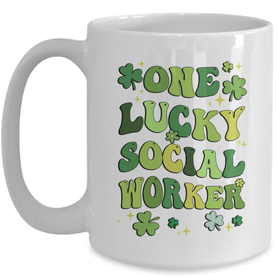 One Lucky Social Worker St Patricks Day Groovy Retro Shamrock Mug | siriusteestore