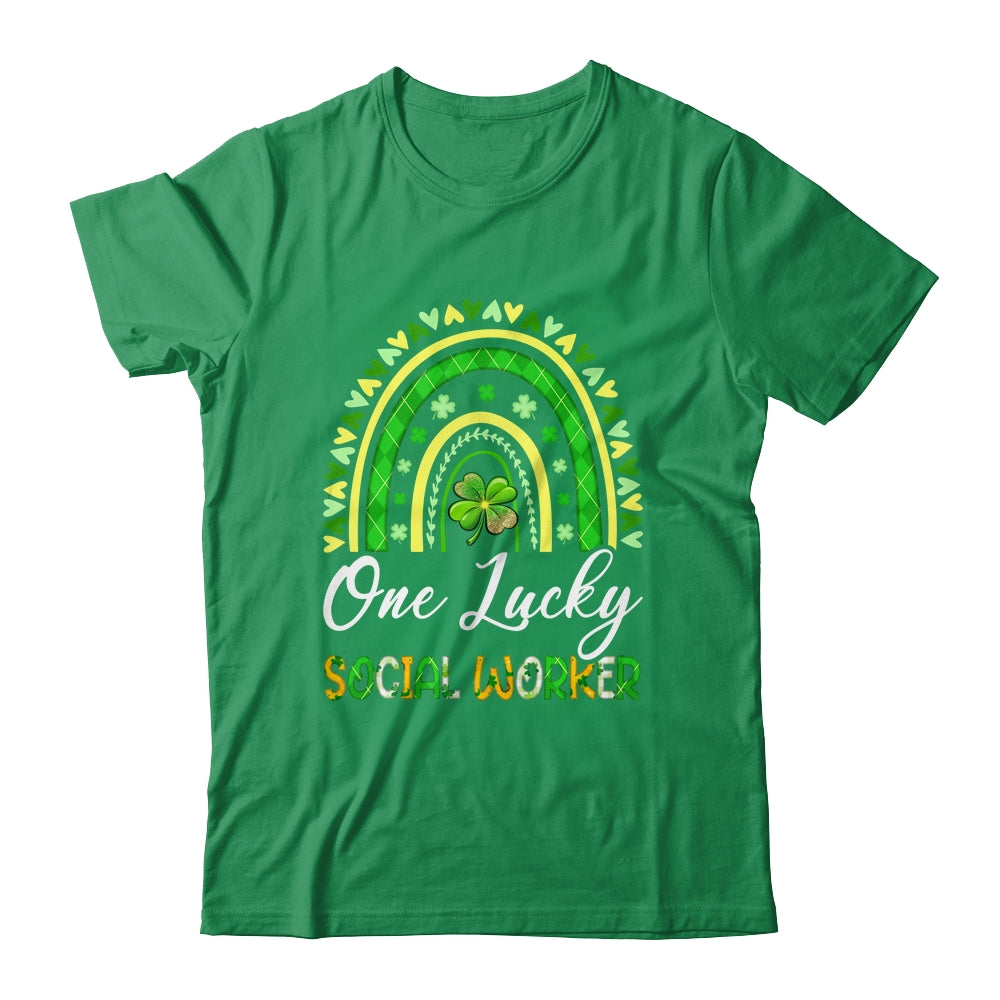 One Lucky Social Worker St Patricks Day Rainbow Leopard Shamrock Shirt & Hoodie | siriusteestore