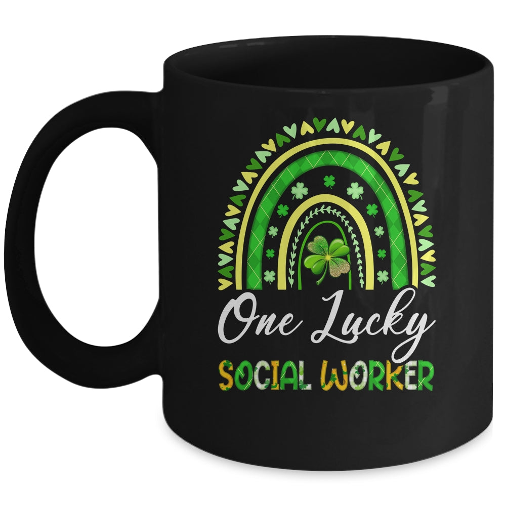 One Lucky Social Worker St Patricks Day Rainbow Leopard Shamrock Mug | siriusteestore