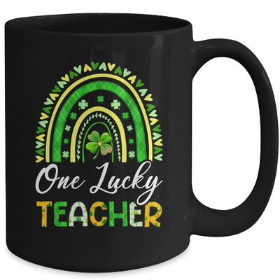 One Lucky Teacher St Patricks Day Rainbow Leopard Shamrock Mug | siriusteestore