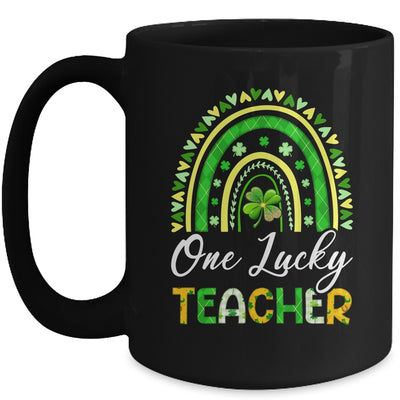 One Lucky Teacher St Patricks Day Rainbow Leopard Shamrock Mug | siriusteestore