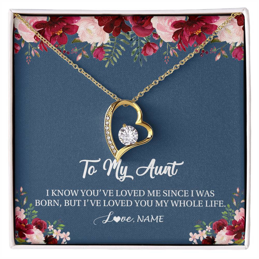 Forever Love Necklace 18K Yellow Gold Finish | Personalized Aunt Necklace From Niece Nephew I've Loved You My Whole Life Floral Aunt Birthday Mothers Day Christmas Customized Message Card | siriusteestore