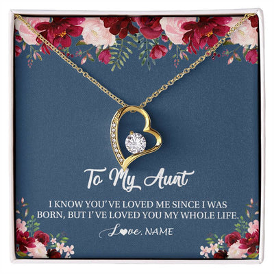 Forever Love Necklace 18K Yellow Gold Finish | Personalized Aunt Necklace From Niece Nephew I've Loved You My Whole Life Floral Aunt Birthday Mothers Day Christmas Customized Message Card | siriusteestore