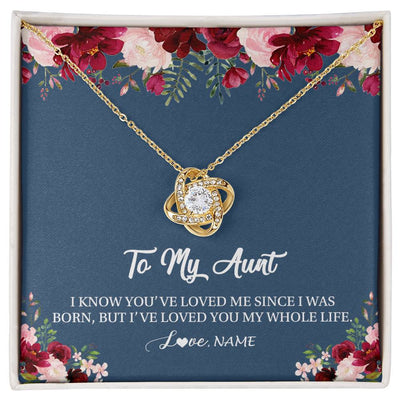 Love Knot Necklace 18K Yellow Gold Finish | Personalized Aunt Necklace From Niece Nephew I've Loved You My Whole Life Floral Aunt Birthday Mothers Day Christmas Customized Message Card | siriusteestore
