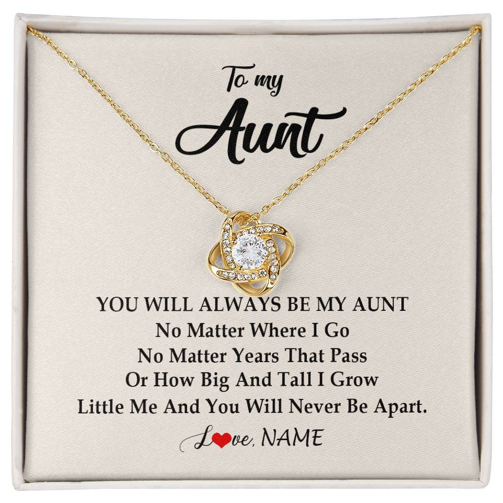 Love Knot Necklace 18K Yellow Gold Finish | Personalized Aunt Necklace From Niece Nephew You Will Always Be My Aunt Birthday Mothers Day Christmas Customized Gift Box Message Card | siriusteestore