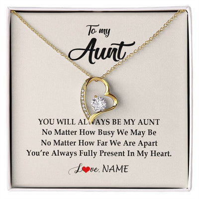 Forever Love Necklace 18K Yellow Gold Finish | Personalized Aunt Necklace From Niece Nephew You're Always In My Heart Aunt Birthday Mothers Day Christmas Jewelry Pendant Customized Gift Box Message Card | siriusteestore