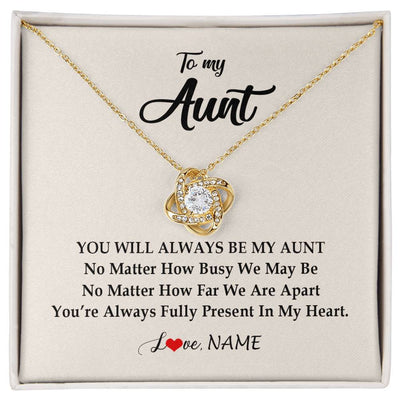 Love Knot Necklace 18K Yellow Gold Finish | Personalized Aunt Necklace From Niece Nephew You're Always In My Heart Aunt Birthday Mothers Day Christmas Jewelry Pendant Customized Gift Box Message Card | siriusteestore